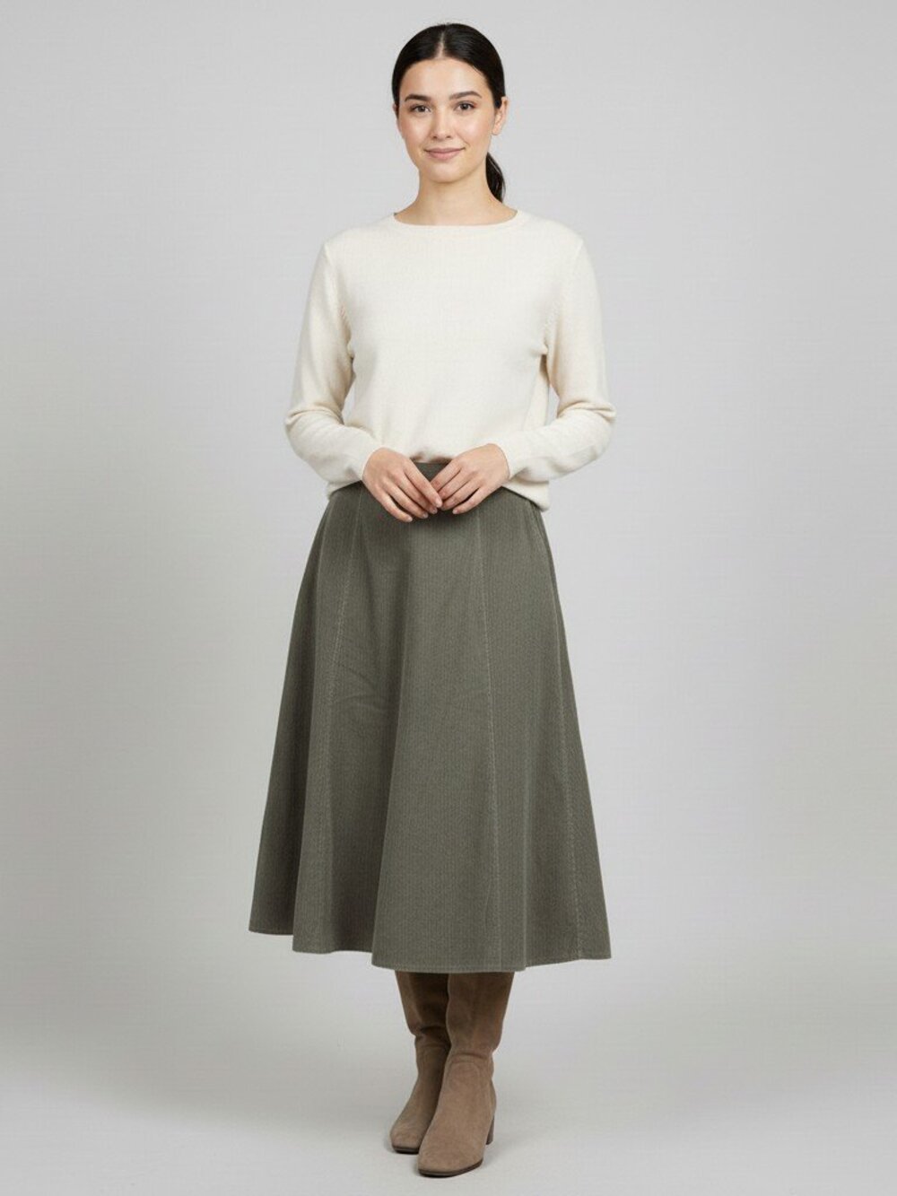 Vintage 1970s Georgy Gray Corduroy Midi Skirt – Made in USA SHIPS FREE
